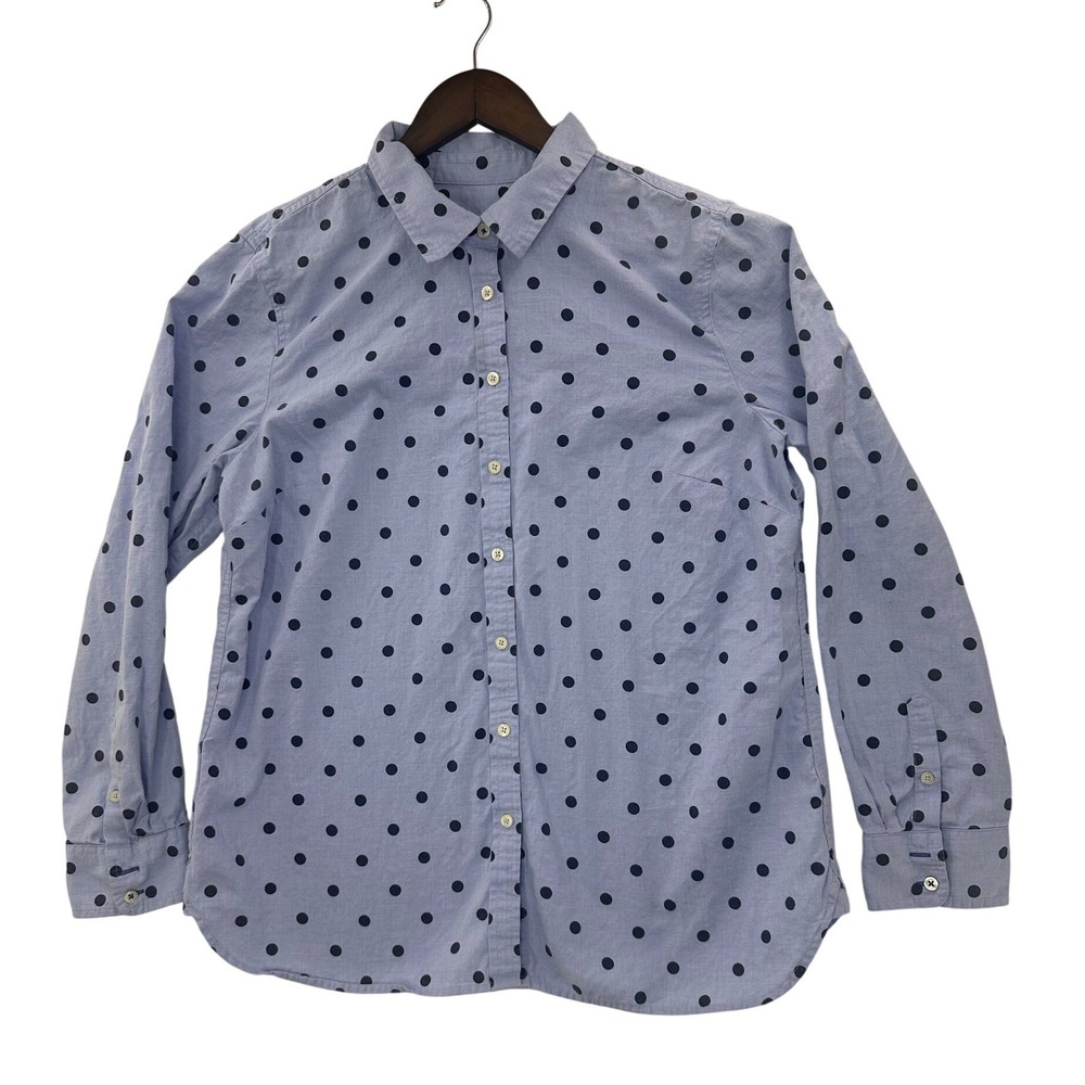 Talbots Polka Dot Button Down Shirt Womens L Blue Excellent Long Sleeve Cotton